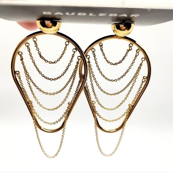 BaubleBar Gold Tone Half Hoop Chain Mail Earrings NWT - Picture 5 of 7